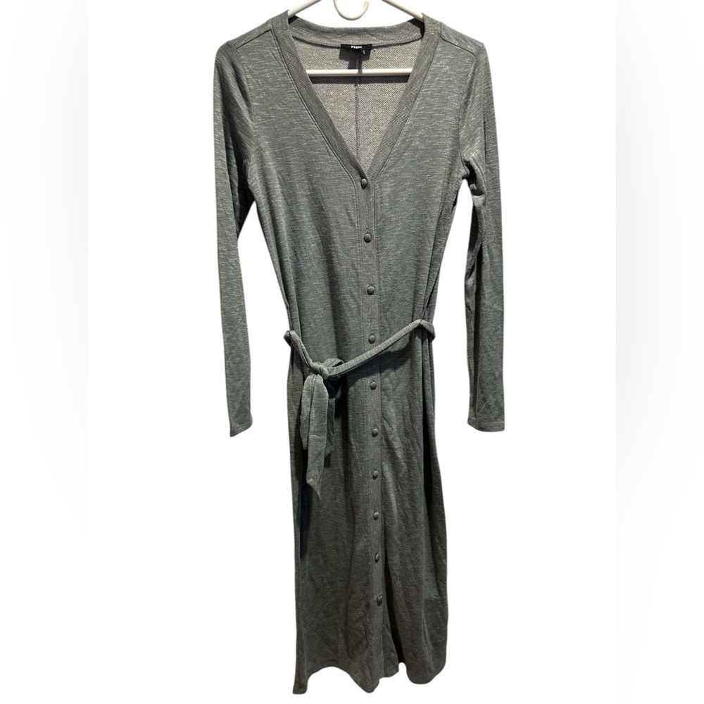Paige gray maxi button down long sleeve belted sweater dress NWOT